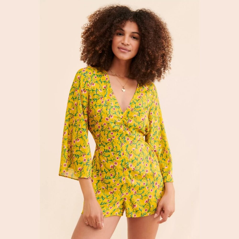 Anthropologie Magnolia floral cutout tie-back romper